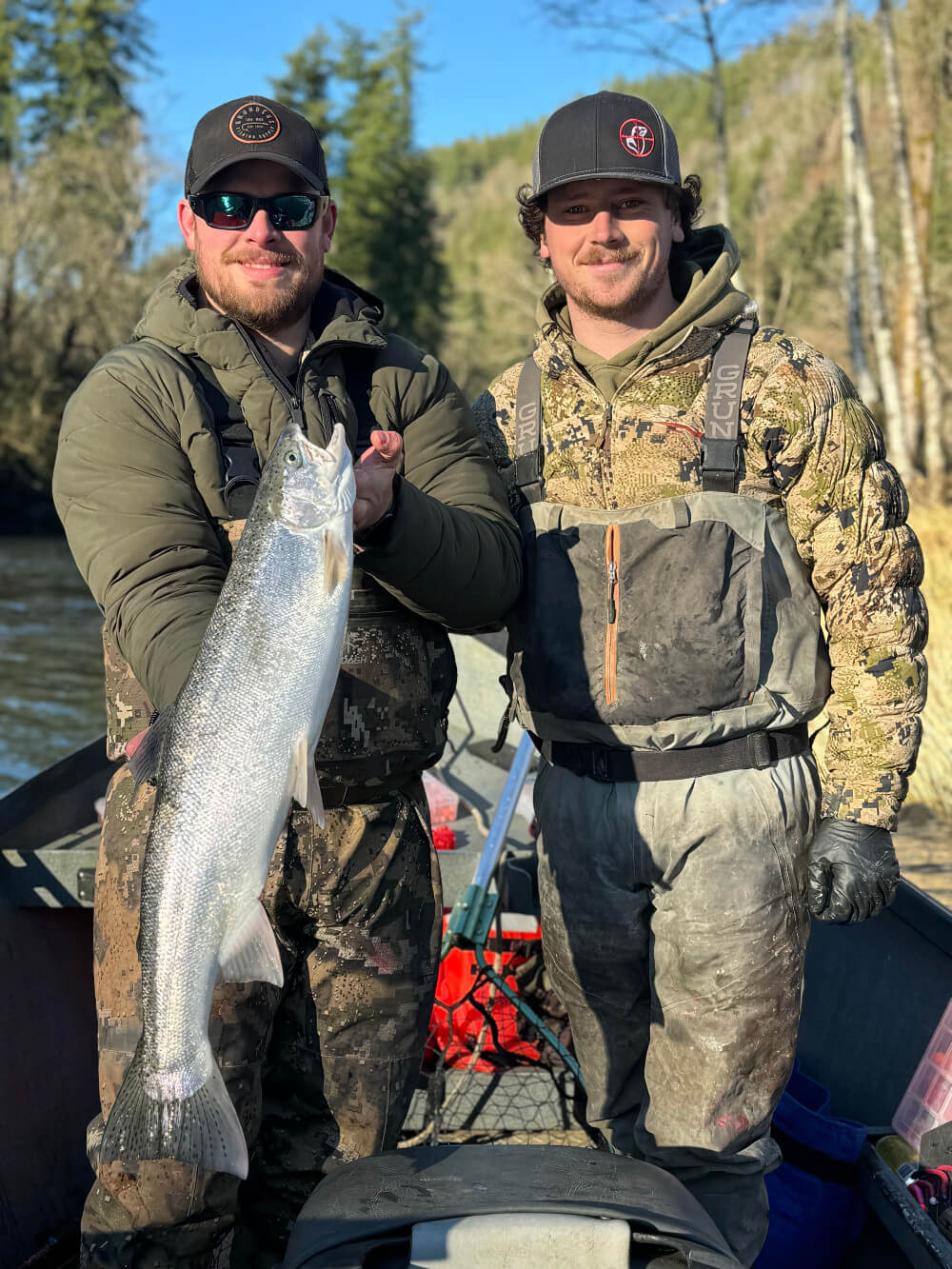 Two Big Nestucca River fishermen wth a bright, Winter Steelhead