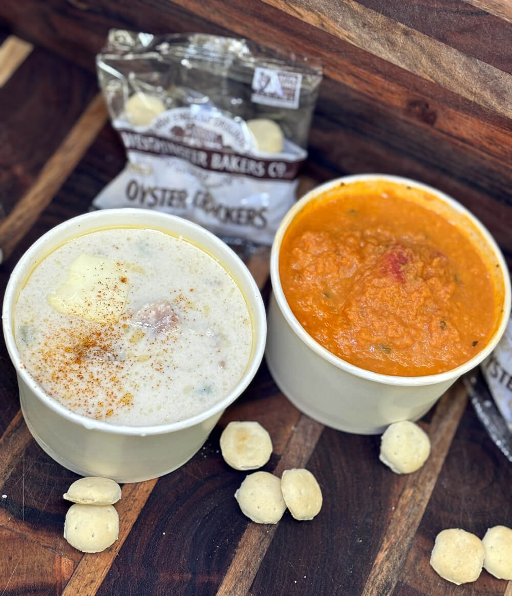 Our Hebo Deli homemade clam chowder and tomato soup