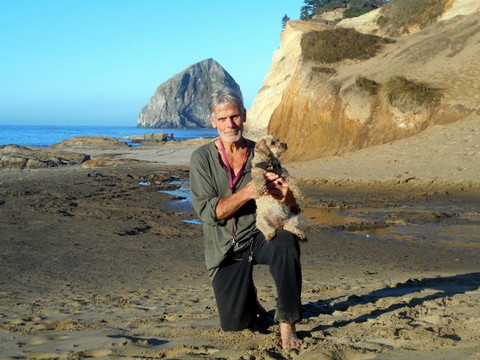 My dog and I at Cape Kiawanda Beach in Pacific City, Oregon
